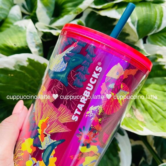 🩷NWT🌺Starbucks Fall 2023 Pink ‘Ocean & Forest’ Floral Tumbler - Picture 4 of 7